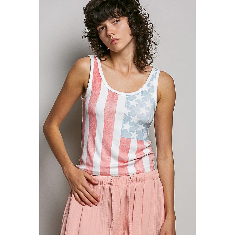"American Pie" Washed US Flag Ribbed Tank Top